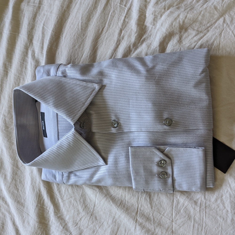 NWT Hugo Boss Men's light Gray Long sleeve cotton Shirt SZ 17